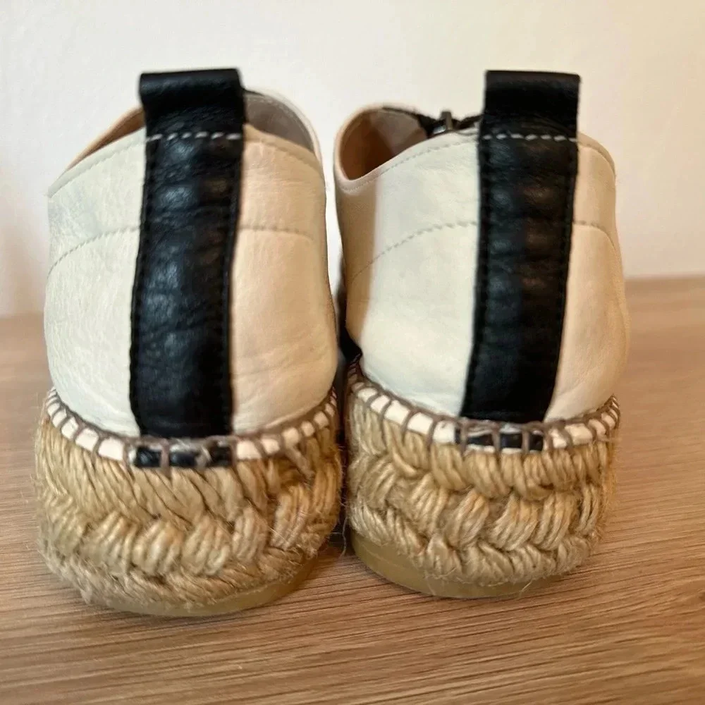 Eric Michael Beige Leather Zip Espadrille Platform Flat